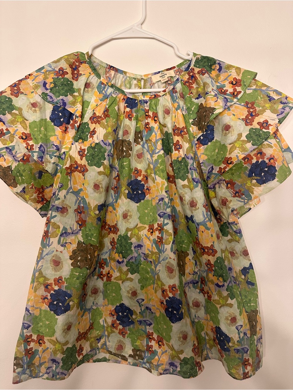 Entro Women’s Large Multicolor Floral Flutter Sleeve Blouse